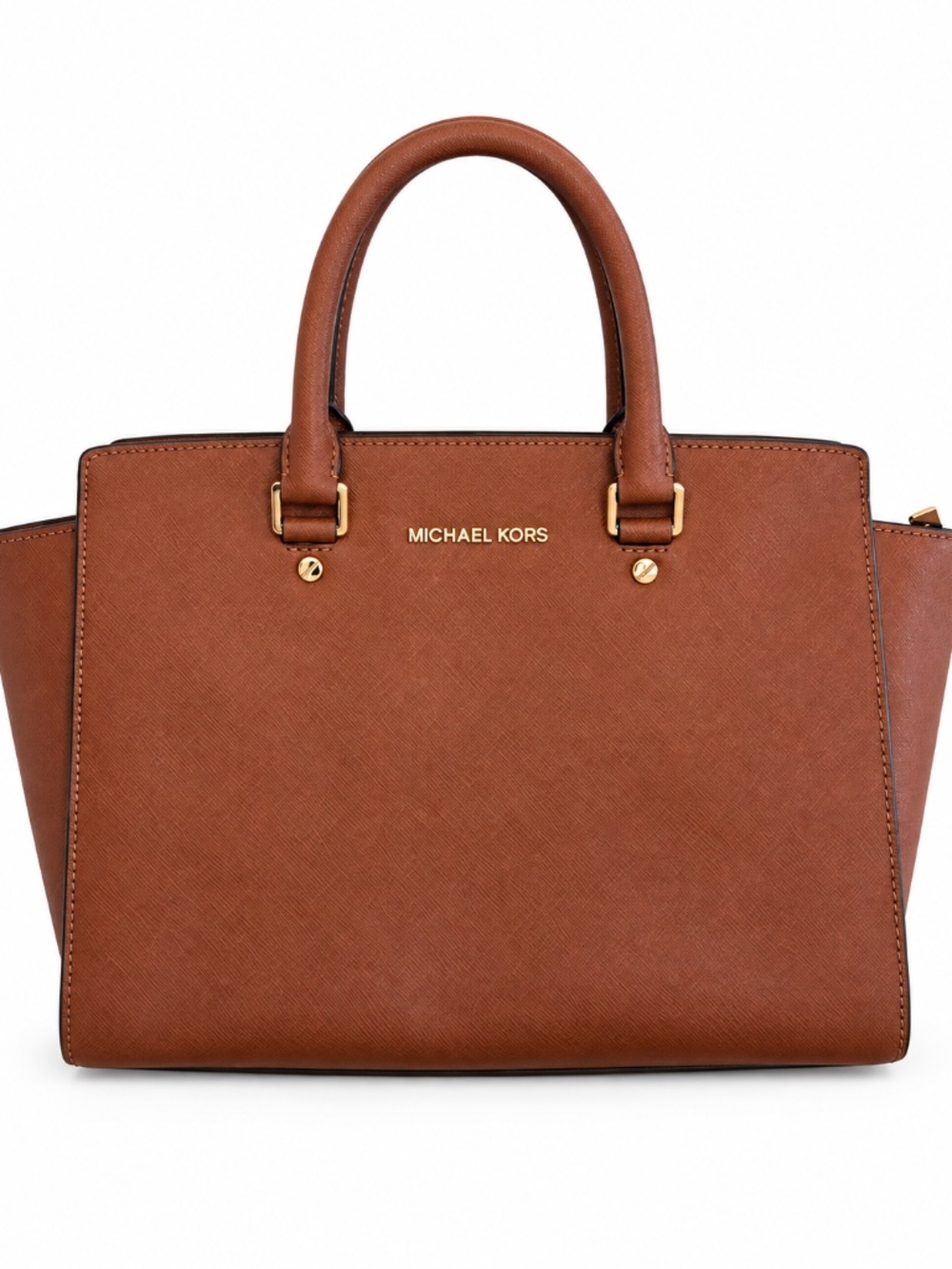 Michael Kors Selma Large Luggage Brown Saffiano Leather Satchel Bag